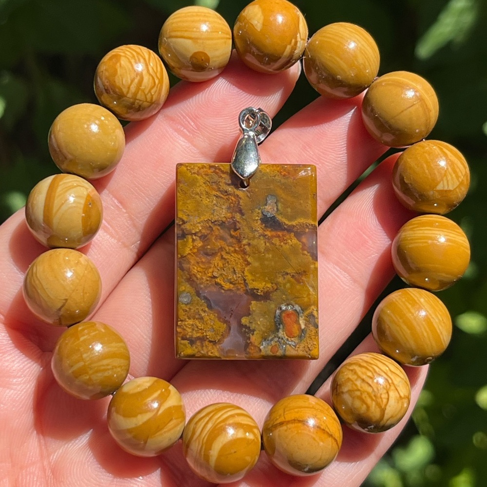 Picture jasper bracelet moss agate pendant set‎